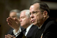 Chairman of the Joint Chiefs of Staff Adm. Mike Mullen responds to questions during testimony with Under Secretary of Defense Comptroller Robert Hale, Secretary of Defense Robert M. Gates, before the Senate Armed Services Committee, in Washington, D.C., Feb. 2, 2010.  DOD photo by Cherie Cullen (released)